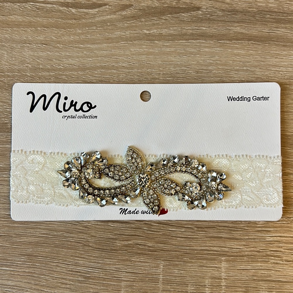 Crystal appliqué wedding garter, Miro, NWT